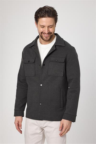 Çıtçıtlı Erkek Antrasit Slim Fit Baharlık Trenç Ceket Örme Esneyen Kumaş Kapak Cepli
