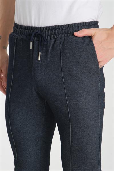 Çizgili Düz Erkek Kot Görünümlü Yandan Cepli Jogger Slim Fit Pantolon