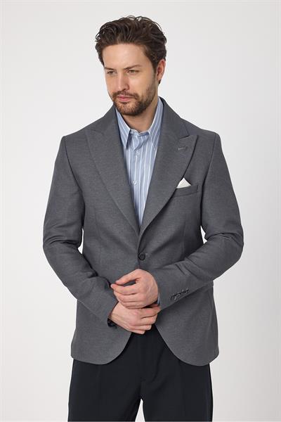 Classo Erkek Gri Slim Fit Sivri Yaka Kendinden Desenli Blazer Ceket