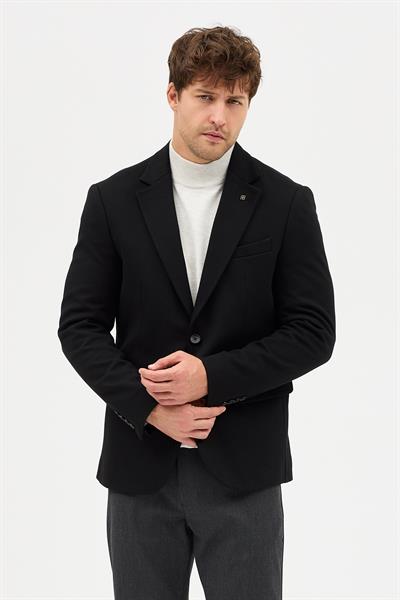 Covin Erkek Siyah Esnek Pamuk Karışımlı Mono Yaka Slim Fit Spor Blazer Ceket
