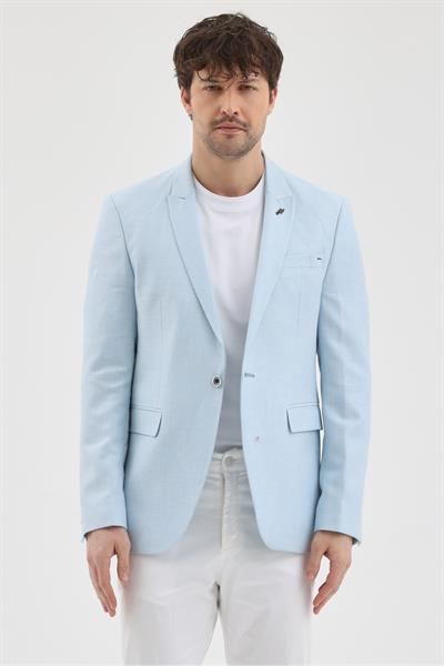 Dante Erkek Bebe Mavisi Sivri Yaka Keten Karışımlı Slim Fit Yaz Spor Blazer Ceket