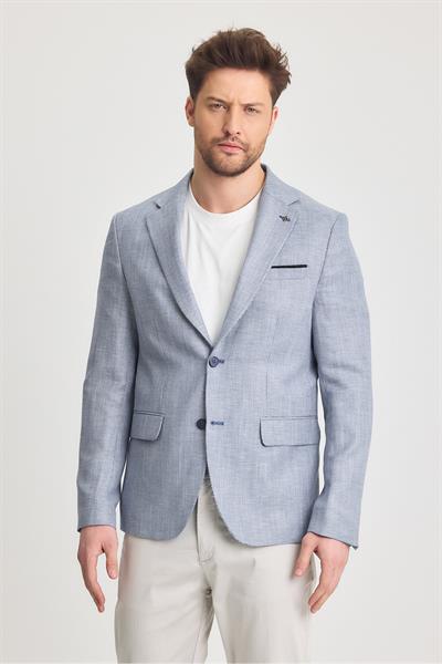 Dante Erkek Lacivert Keten Karışımlı Slim Fit Yaz Spor Blazer Ceket