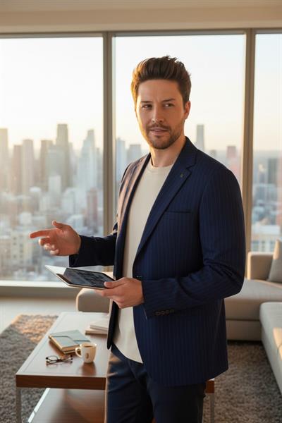 Dario Erkek Çizgili Lacivert Pamuk Polyviskon Kumaşlı Mono Yaka Spor Slim Fit Dar Kesim Blazer Ceket