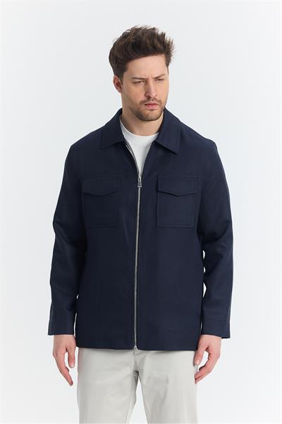 Davix  Erkek Lacivert İlkbahar Over Jacket İnce Ceket %100 Linen Keten Yeni Sezon