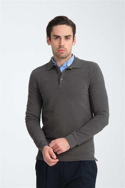 Desenli Erkek Regular Fit Kalın Polo Yaka Sweatshirt