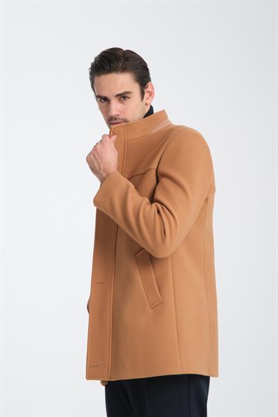 Dik Yaka Erkek Kaşe Kaban Fermuarlı Regular Fit