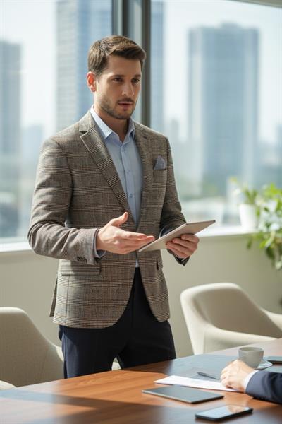 Diocles Erkek Kahve Kareli - Ekoseli Kalın Esnemeyen Slim Fit Dar Kesim Blazer Ceket