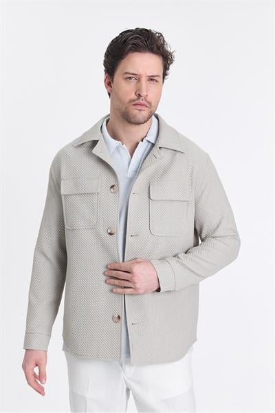 Dolex Erkek Bej Diağonel Likralı Kumaşlı Overshirt Spor Ceket