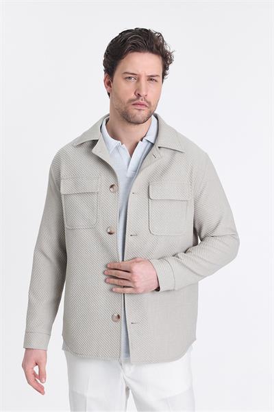 Dolex Erkek Bej Diağonel Likralı Kumaşlı Overshirt Spor Ceket