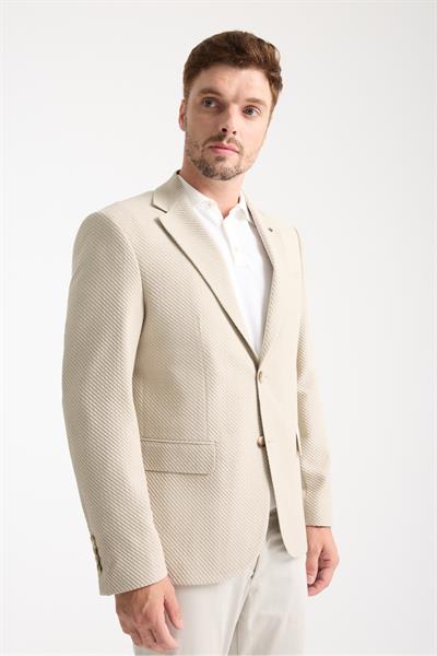 Dolex Erkek Bej Polyviskon Kumaşlı 4-Mevsim Slim Fit Mono Yaka Spor Blazer Ceket
