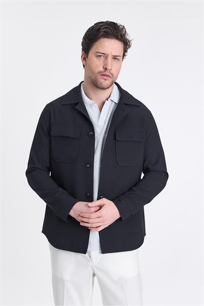 Dolex Erkek Lacivert Diağonel Likralı Kumaşlı Overshirt Spor Ceket