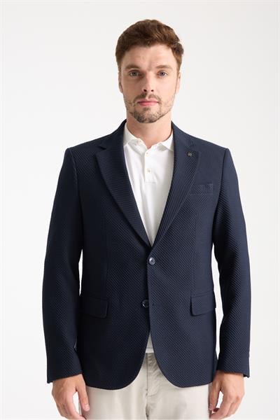 Dolex Erkek Lacivert Polyviskon Kumaşlı 4-Mevsim Slim Fit Mono Yaka Spor Blazer Ceket