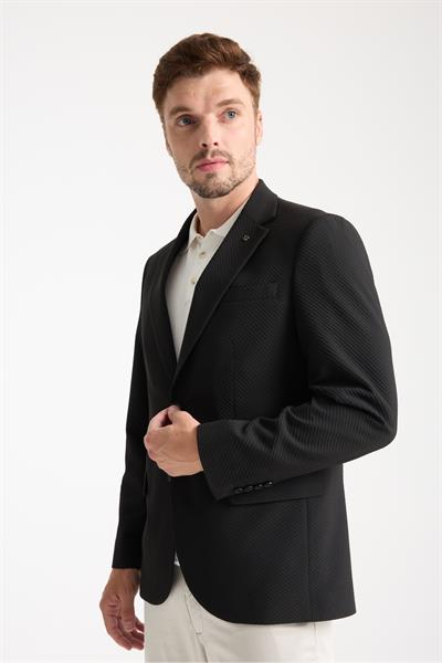 Dolex Erkek Siyah Polyviskon Kumaşlı 4-Mevsim Slim Fit Mono Yaka Spor Blazer Ceket