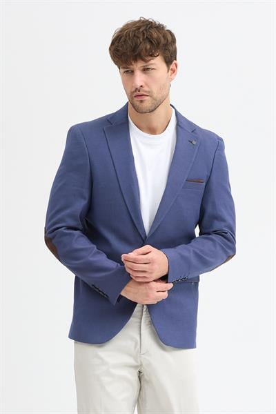 Domingos Erkek Kahve-Lacivert Pamuklu Dirsekli Slim Fit Spor Blazer Ceket
