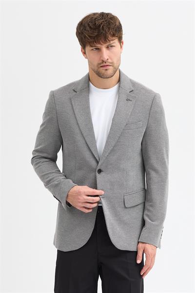 Dorra Erkek Gri Pamuk Karışımlı Esnek Kumaşlı Armürlü Mono Yaka Spor Slim Fit Blazer Ceket