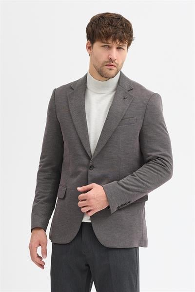 Dorra Erkek Siyah-Gri Pamuk Karışımlı Esnek Kumaşlı Armürlü Mono Yaka Spor Slim Fit Blazer Ceket