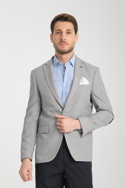 Drs Pieros Erkek Gri Pamuk Karışımlı Slim Fit Dar Kesim Dirseği Süetli Dört Mevsim Blazer Ceket