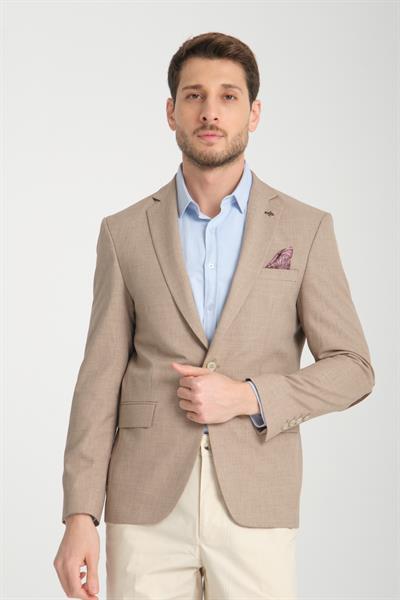 Drs Pieros Erkek Vizon Pamuk Karışımlı Slim Fit Dar Kesim Dirseği Süetli Dört Mevsim Blazer Ceket