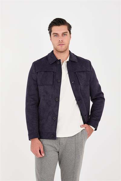 Dügmeli Spor Erkek Slim Fit Süet Mont