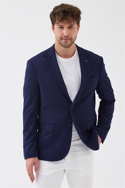 Egisto Erkek Lacivert Esnek Likralı Pamuk Karışımlı Slim Fit İlkbahar-Yaz Spor Blazer Ceket