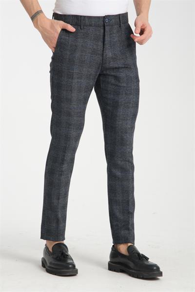 Ekose Desenli Erkek Yandan Cepli Klasik Bel Slim Fit Chino Pantolon