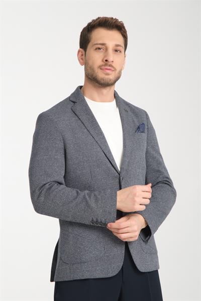 Ekose Desenli Modern Erkek Blazer Mono Yaka Esneyen Astarsız Ceket