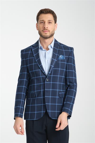 Ekose Desenli Mono Yaka Slim Fit Blazer Tek Ceket