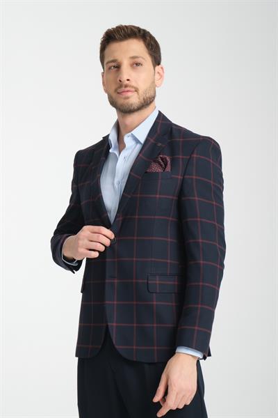 Ekose Desenli Mono Yaka Slim Fit Blazer Tek Ceket