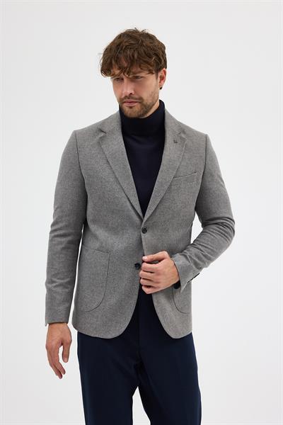 Enrica Erkek Gri Kaşe Kumaşlı Yarım Astar Torba Cepli Mono Yaka Spor Blazer Ceket