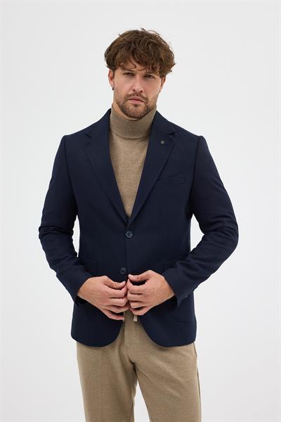 Enrica Erkek Koyu Lacivert Kaşe Kumaşlı Yarım Astar Torba Cepli Mono Yaka Spor Blazer Ceket