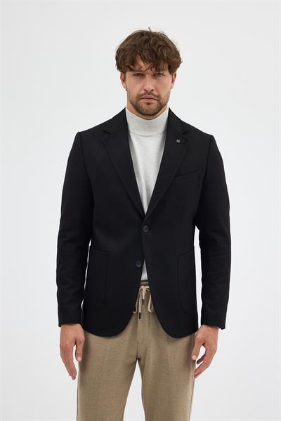 Enrica Erkek Siyah Kaşe Kumaşlı Yarım Astar Torba Cepli Mono Yaka Spor Blazer Ceket