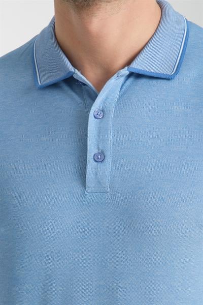 Erkek Çekmeyen 100% Pamuklu Kumaş Slim Fit Dar Kesim Indigo Kıvrılmaz Polo Yaka Tişört