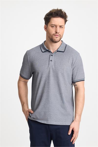 Erkek Çekmeyen 100% Pamuklu Kumaş Slim Fit Dar Kesim Lacivert-beyaz Kıvrılmaz Polo Yaka Tişört