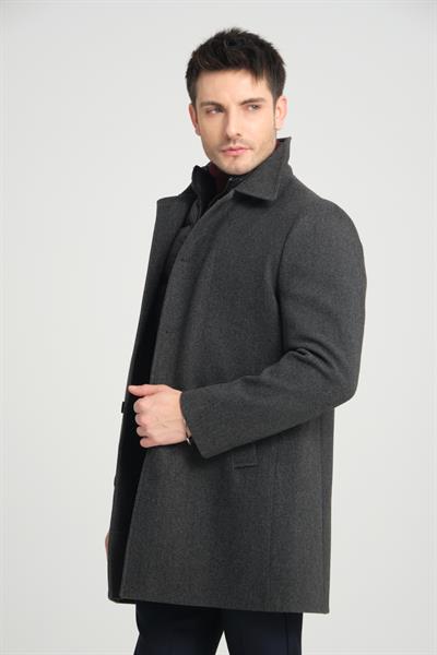 Erkek Kalın Kaşe Kaban Bebe Yaka Regular Fit Önü Dolumlu