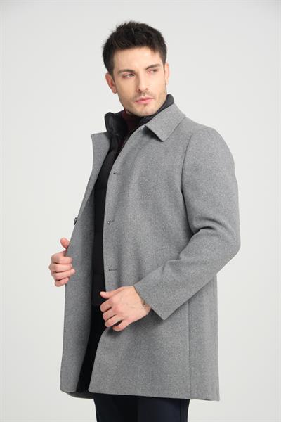 Erkek Kalın Kaşe Kaban Bebe Yaka Regular Fit Önü Dolumlu
