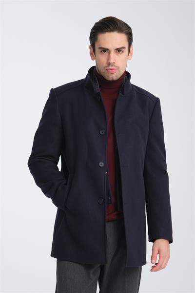 Erkek Kaşe Kalın Kaban Palto Çıkma Ribana Yakalı Standart Fit