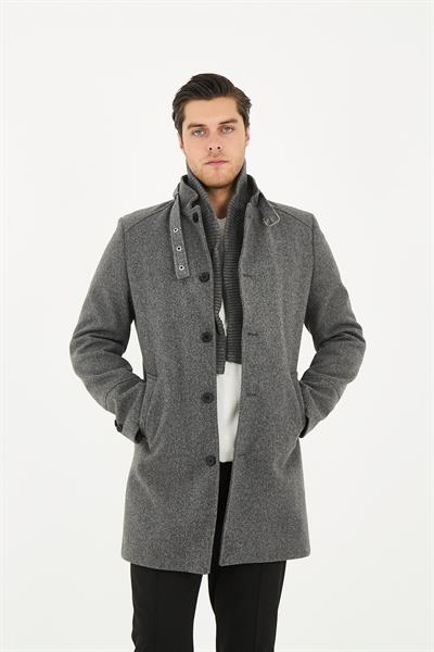 Erkek Kaşe Kalın Kaban Palto Çıkma Ribana Yakalı Standart Fit