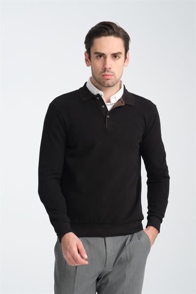 Erkek Kışlık Regular Fit Polo Yaka Basic Sweatshirt