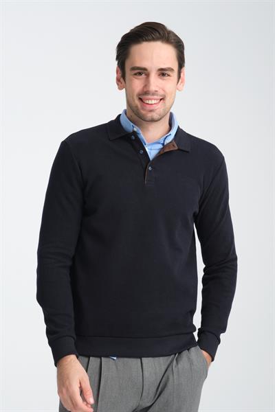 Erkek Kışlık Regular Fit Polo Yaka Basic Sweatshirt