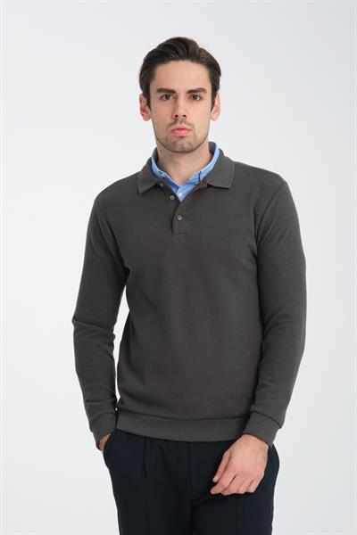 Erkek Kışlık Regular Fit Polo Yaka Basic Sweatshirt