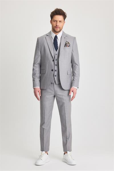 Erkek Koyu Buz Slim Fit Ceket Pantolon Yelek Takım Elbise