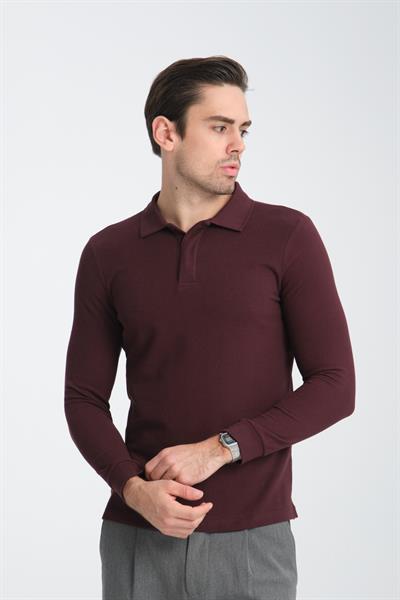 Erkek Regular Fit Polo Yaka Basic Sweatshirt Damla Örğülü