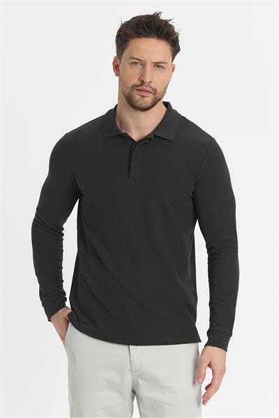 Erkek Regular Fit Polo Yaka Basic Sweatshirt Damla Örğülü