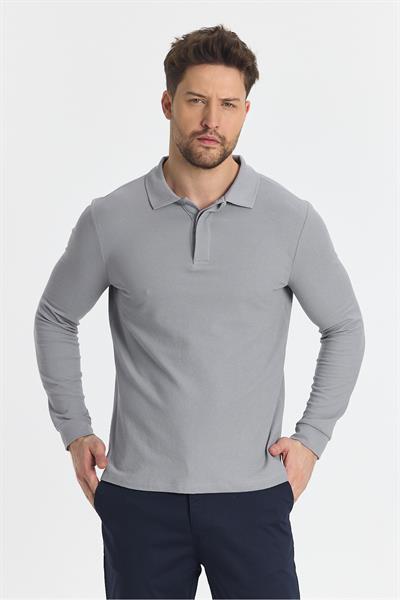 Erkek Regular Fit Polo Yaka Basic Sweatshirt Damla Örğülü