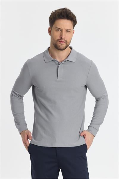 Erkek Regular Fit Polo Yaka Basic Sweatshirt Damla Örğülü