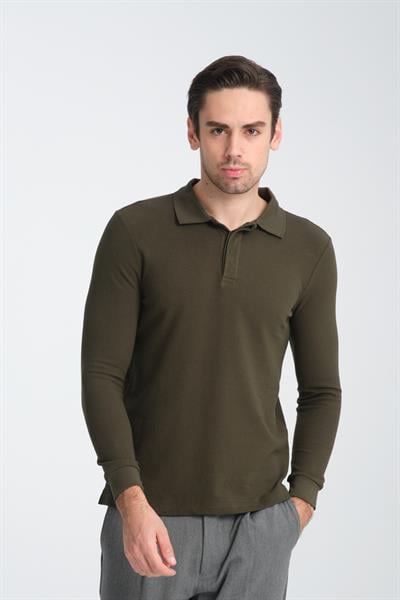 Erkek Regular Fit Polo Yaka Basic Sweatshirt Damla Örğülü