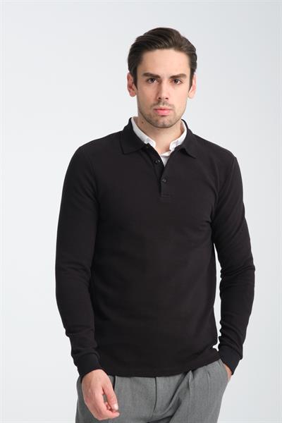 Erkek Regular Fit Polo Yaka Sweatshirt Waffle Desenli Kıvrılmaz Yaka
