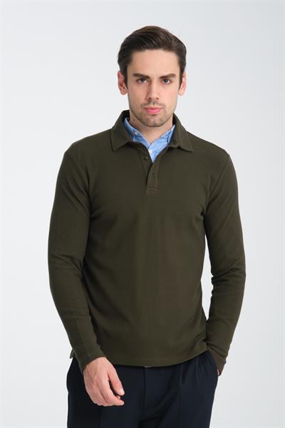 Erkek Regular Fit Polo Yaka Sweatshirt Waffle Desenli Kıvrılmaz Yaka