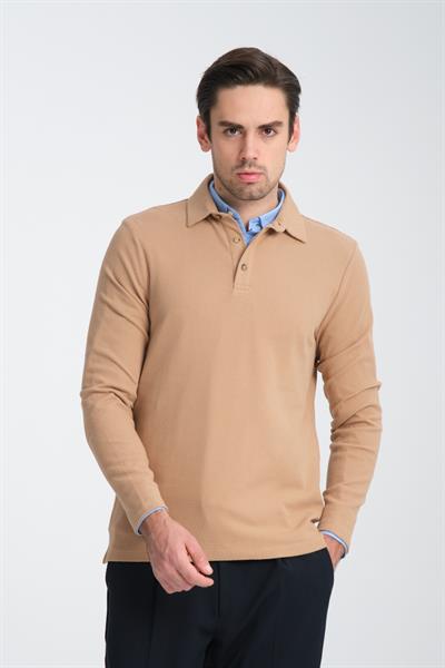 Erkek Regular Fit Polo Yaka Sweatshirt Waffle Desenli Kıvrılmaz Yaka