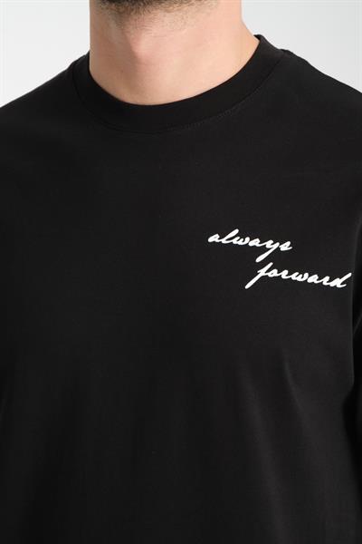 Erkek Siyah %100 Pamuk Slim Fit Bisiklet Yaka Always Forward Serisi Tişört